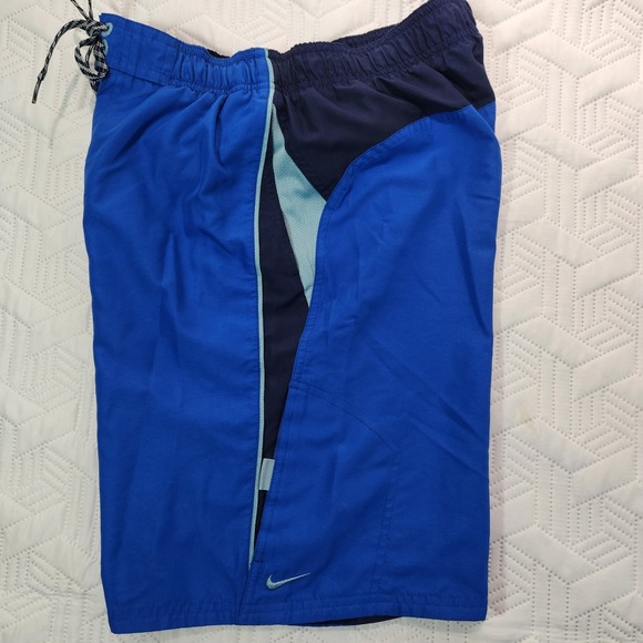 Nike Swim Trunks Mens tri-color blue Shorts Drawstrings Embroidered Swoosh M - Picture 5 of 12